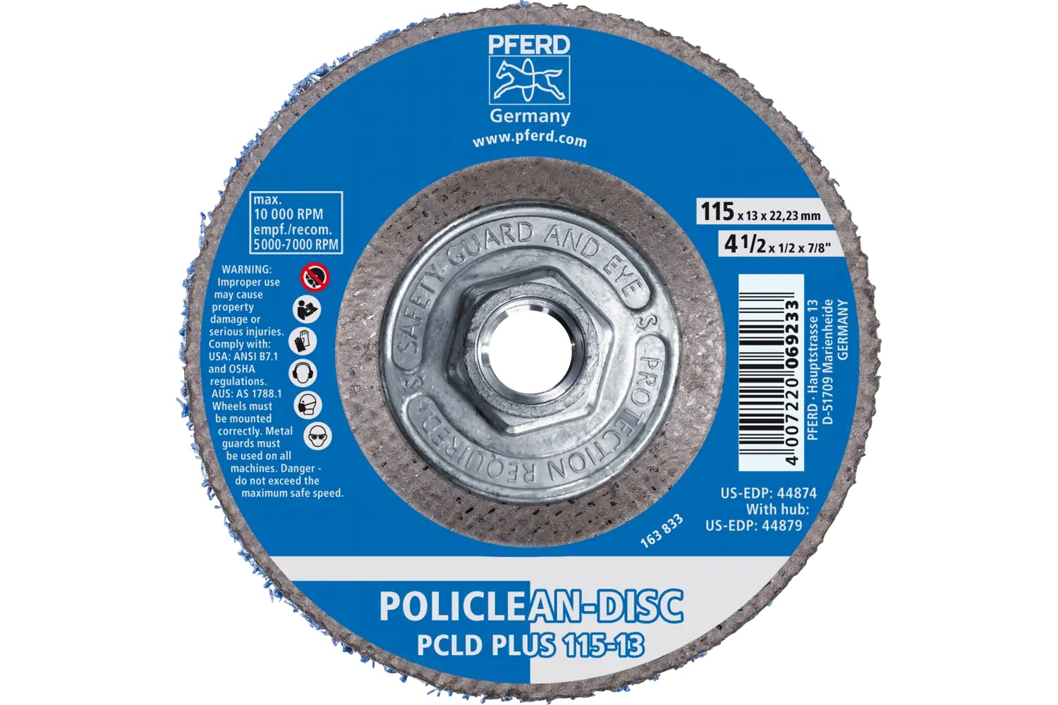 Picture of Pferd PoliClean® Plus Disc, 4-1/2" x 1/2 x 5/8-11, T27, Flat, Aluminum oxide